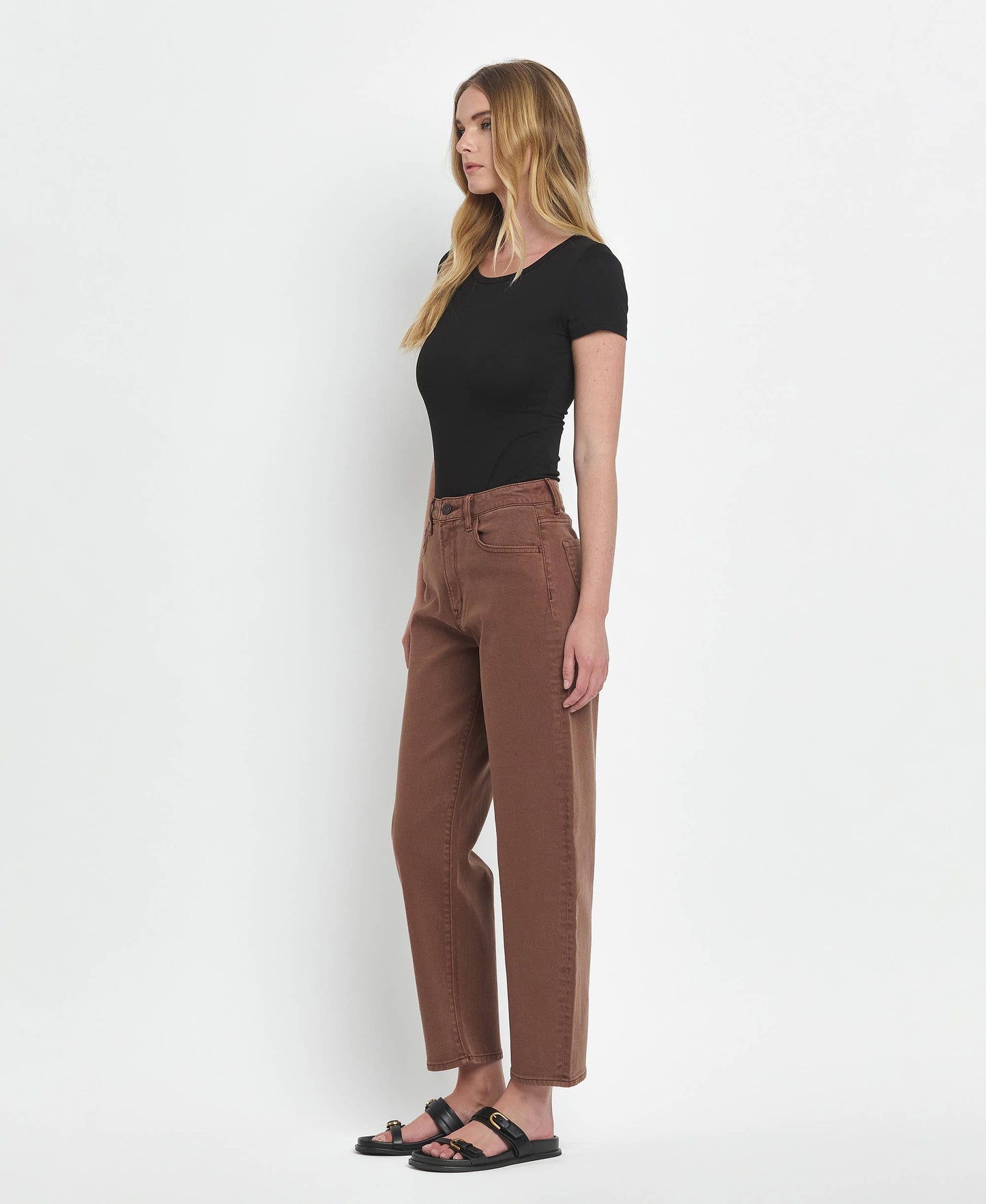 Super High Rise Brown Slim Barrel Jeans