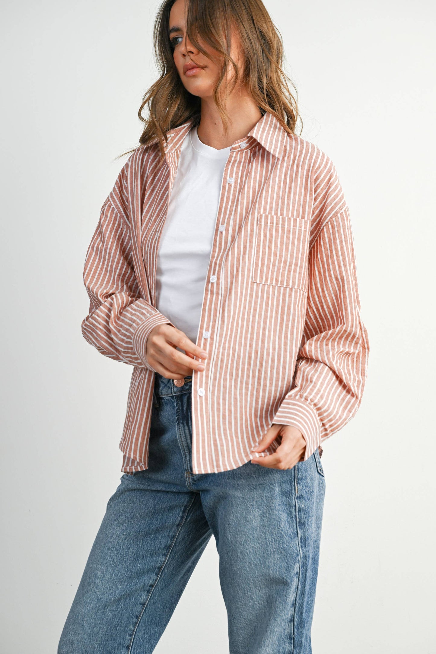 Striped Button-Up Long Sleeve Top