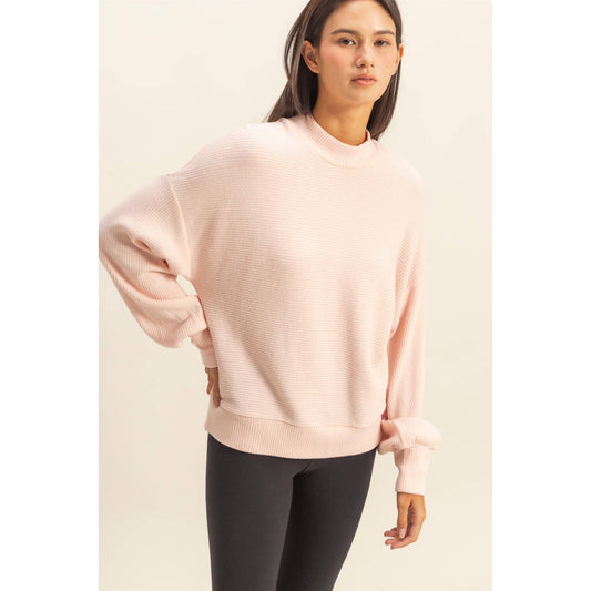 Ribbed Balloon Sleeve Top