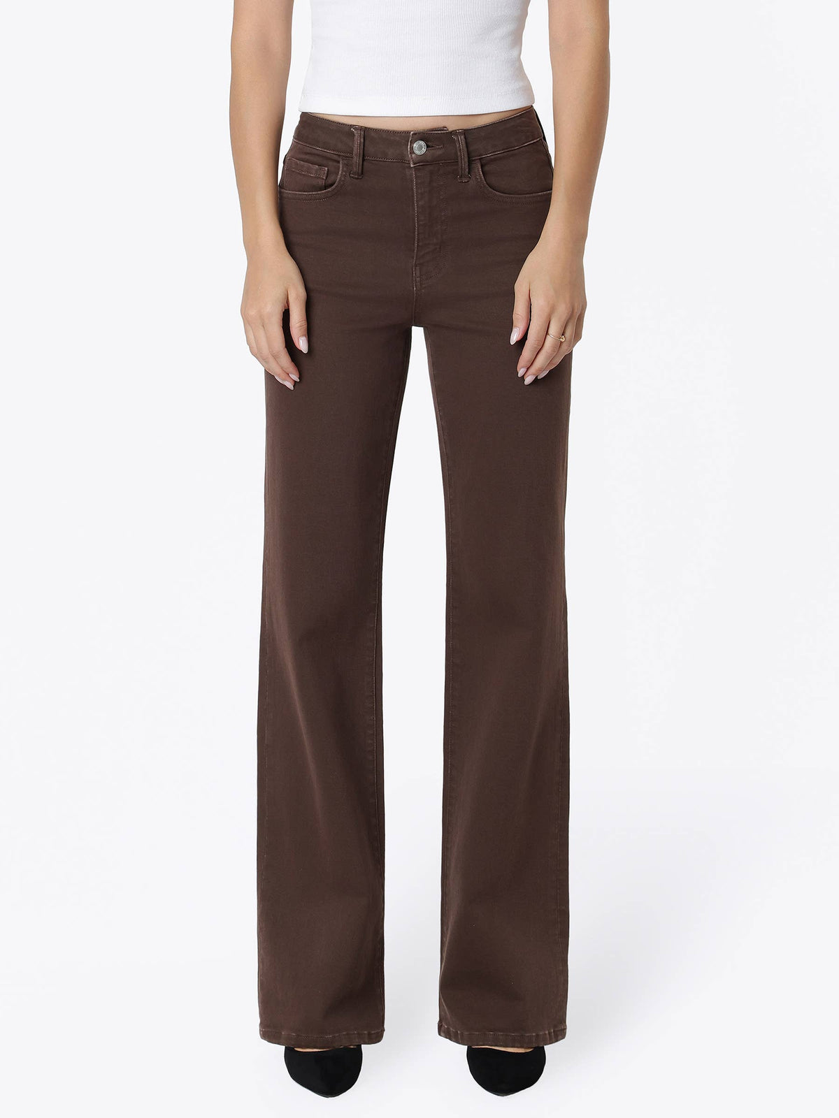 High Rise Brown Slim Wide Jeans