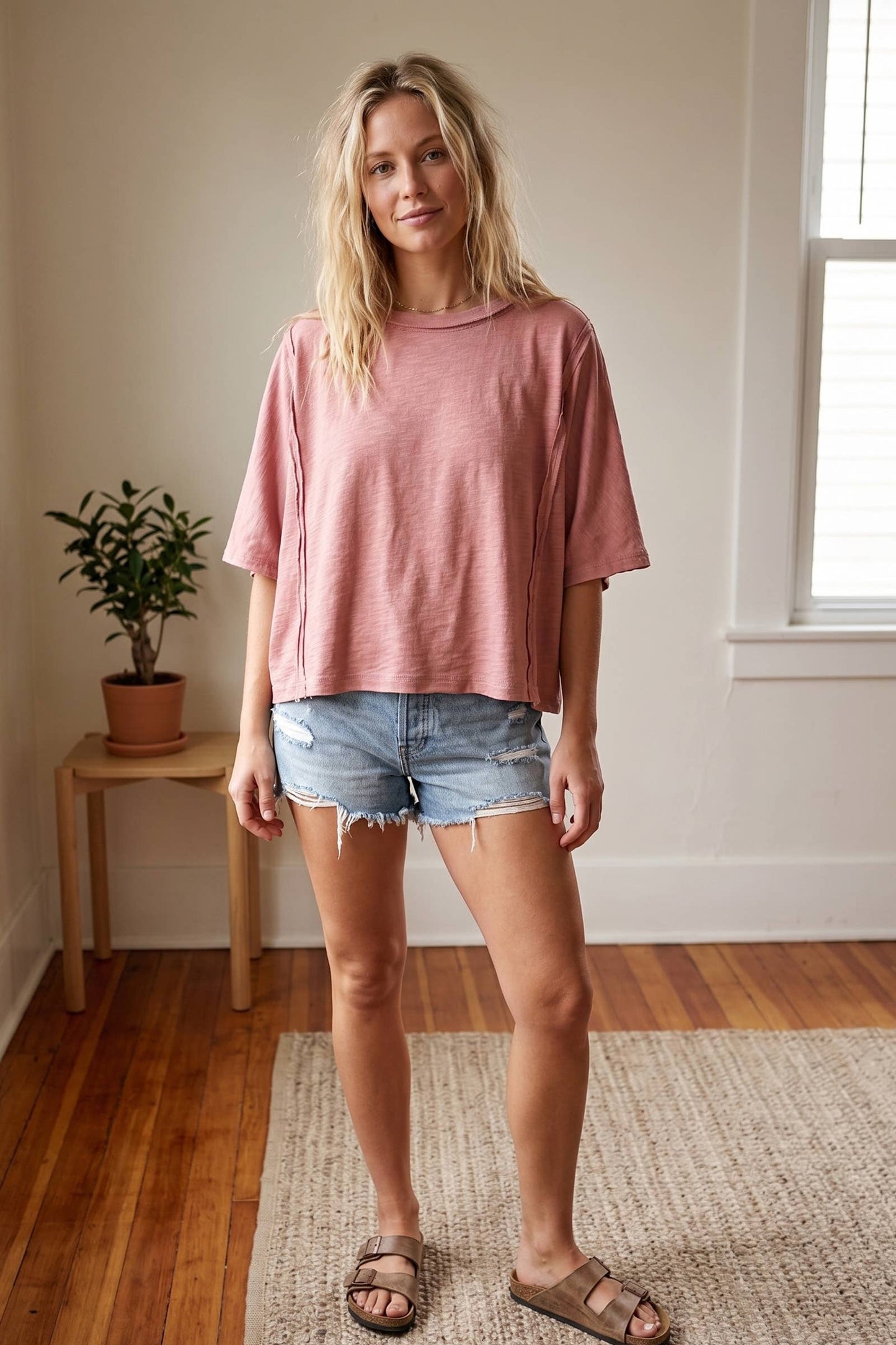 Cotton Raw Edge Oversized Tee
