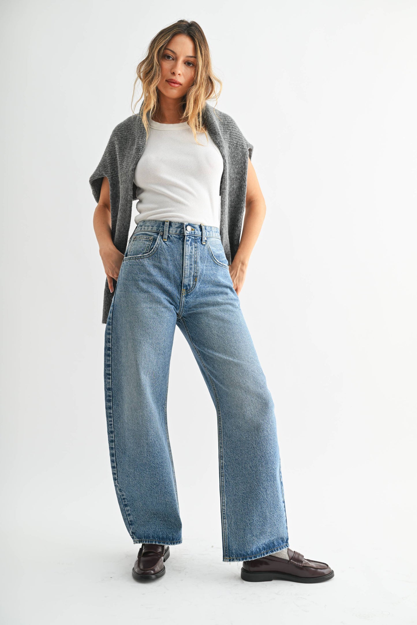 High Rise Clean Barrel Jean