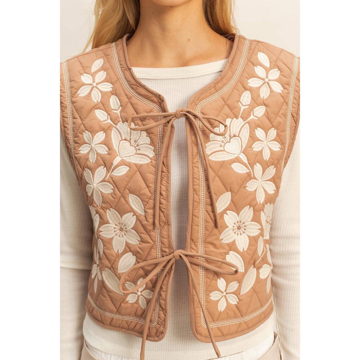 Floral Embroidered Quilted Vest