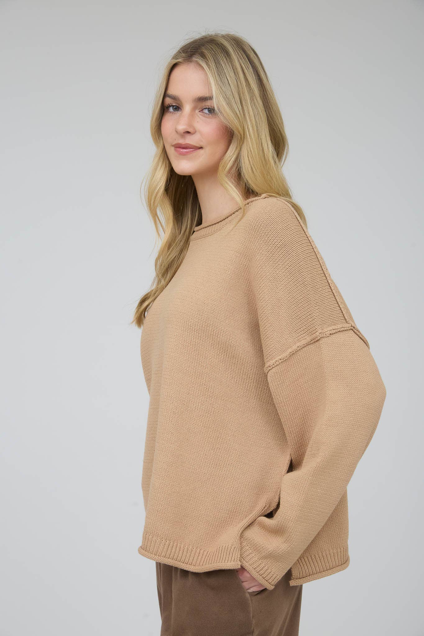 Raw Edge Drop Shoulder Sweater
