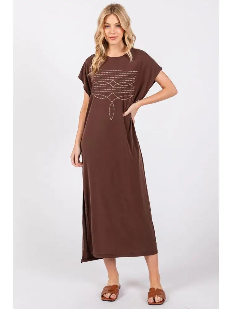 Cowboy Boot Toe Stitch Graphic Maxi Dress