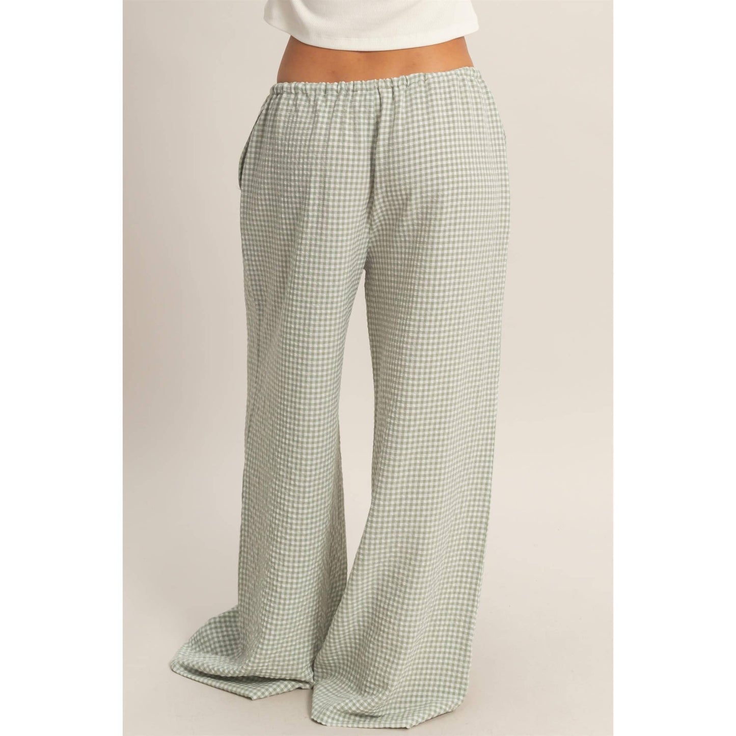 Gingham Drawstring Wide-Leg Pants