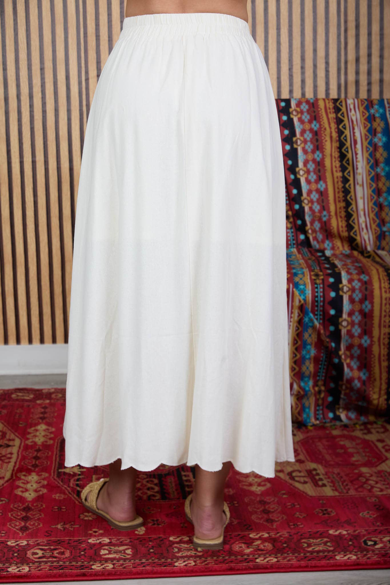 Floral Embroidery Detail Linen Midi Skirt