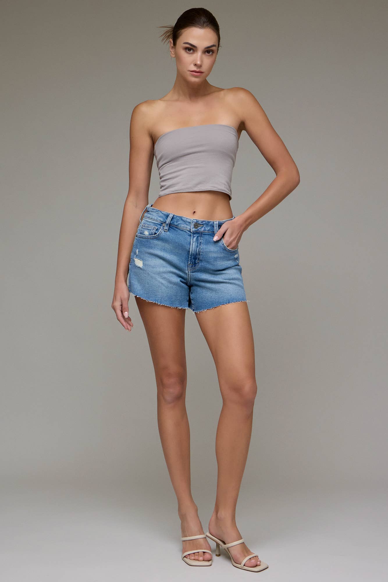 Medium Wash Mid Rise Kenzie Shorts