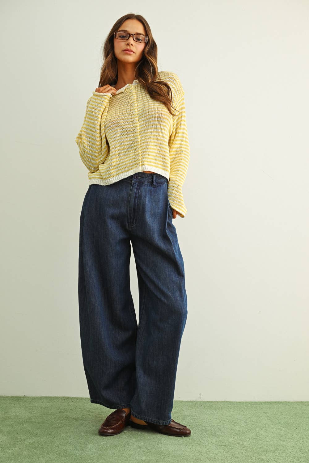 Stripe Button Front Knit Cardigan