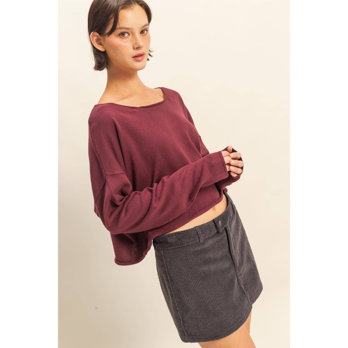 Wide Neck Drop Shoulder Sweater