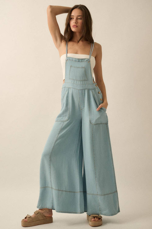Denim Wide-Leg Overall Jumpsuit