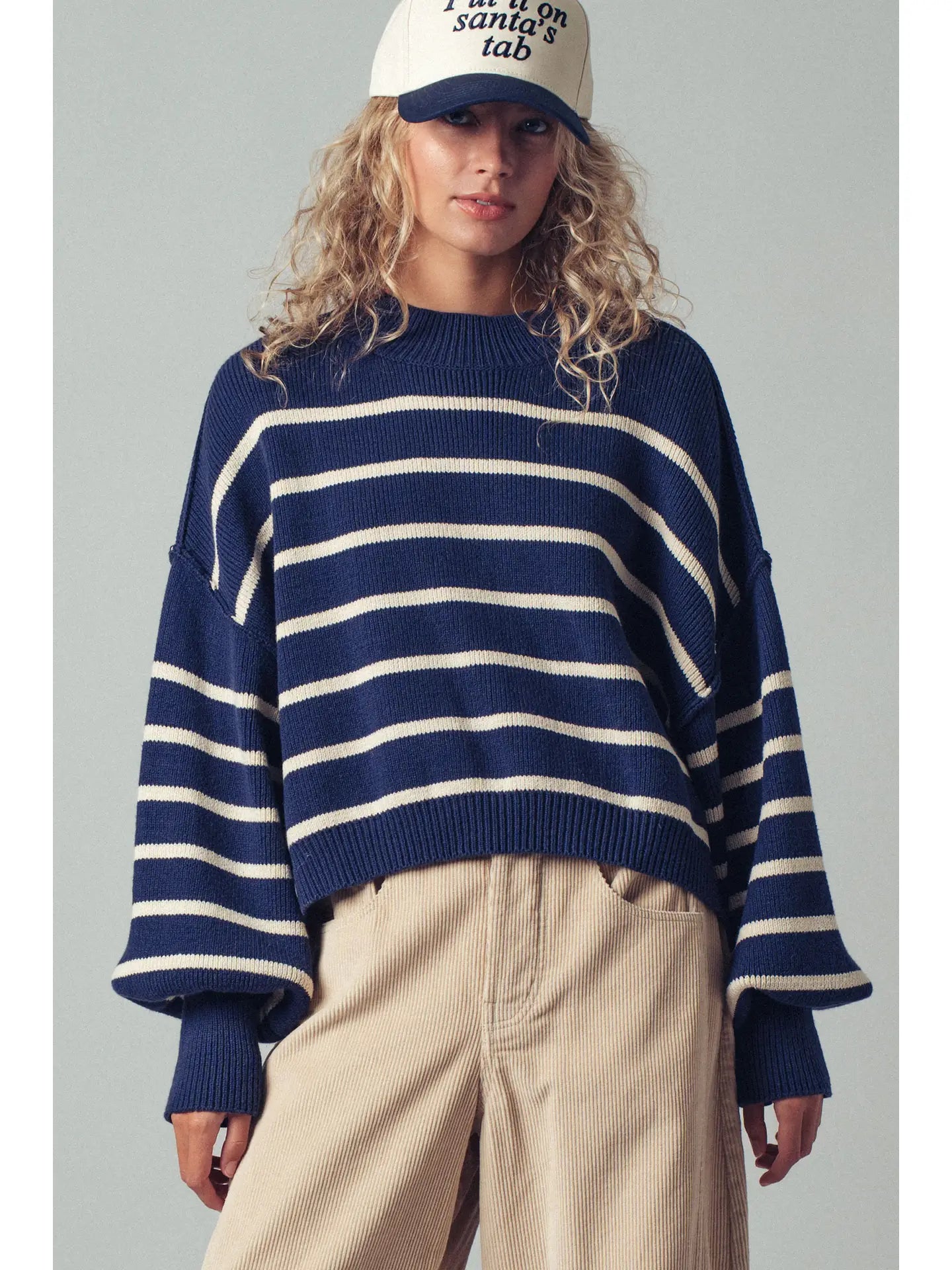 Striped Ribbed Knit Pullover Sweater