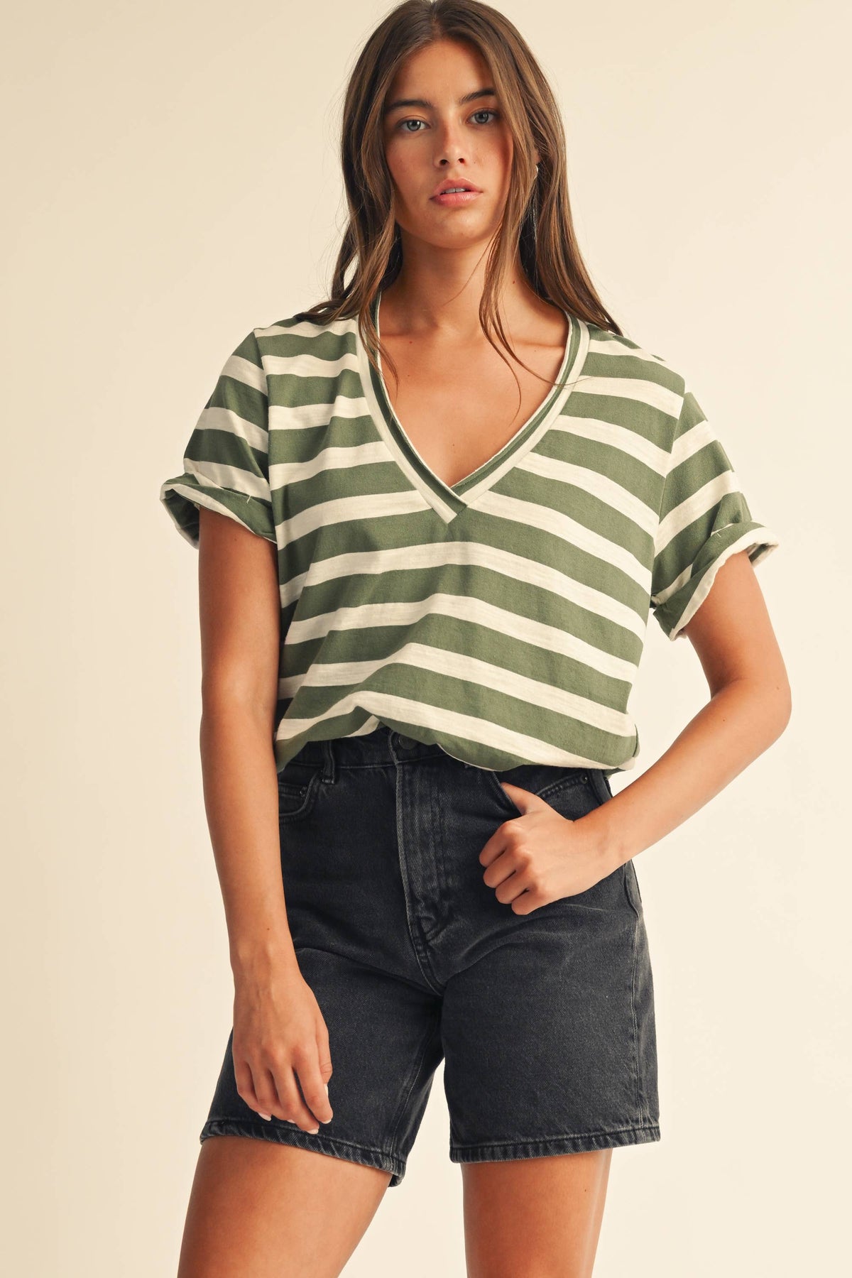 Relaxed Striped V-Neck Tee