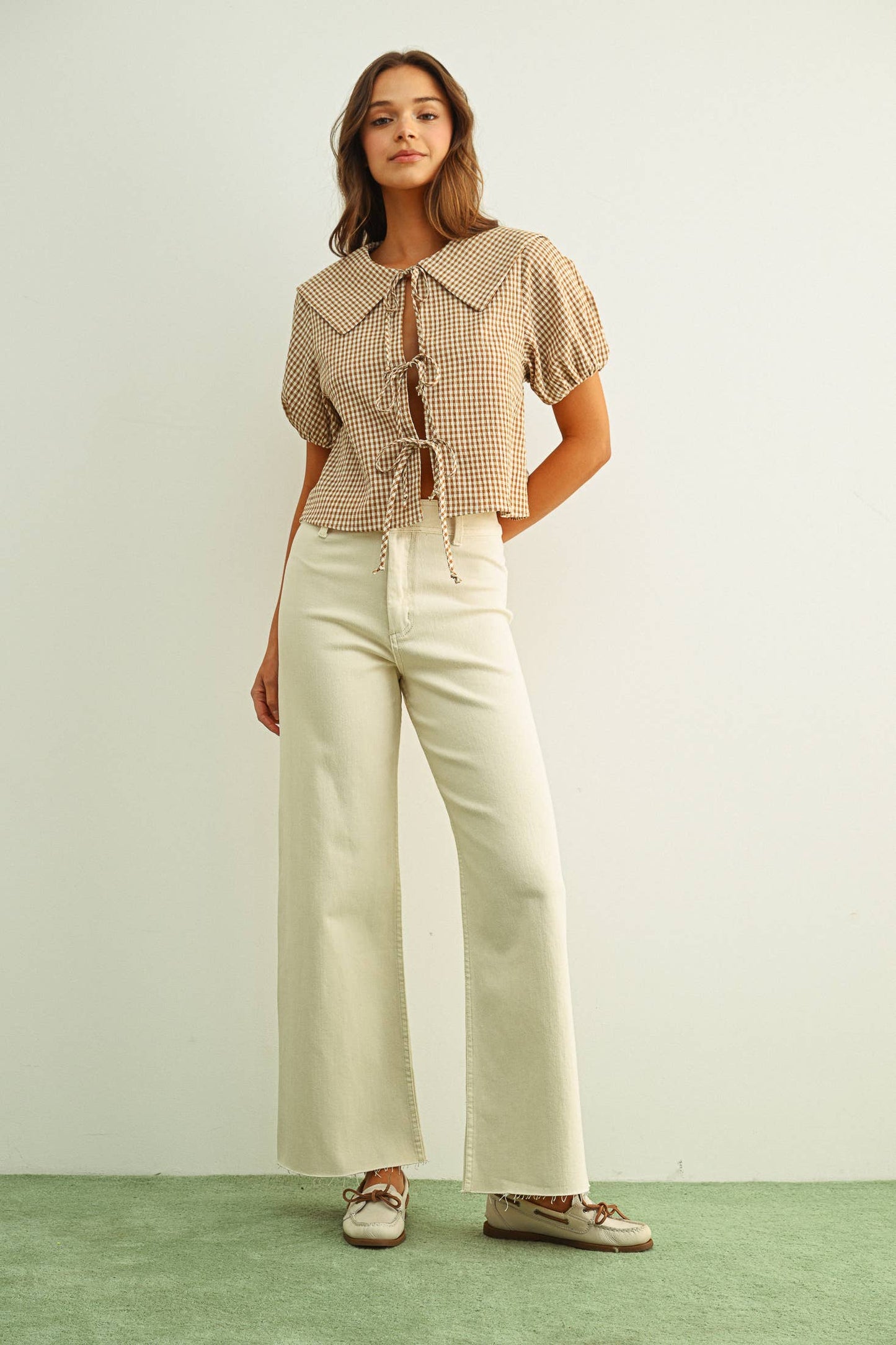 Ecru Straight Wide Denim Pants