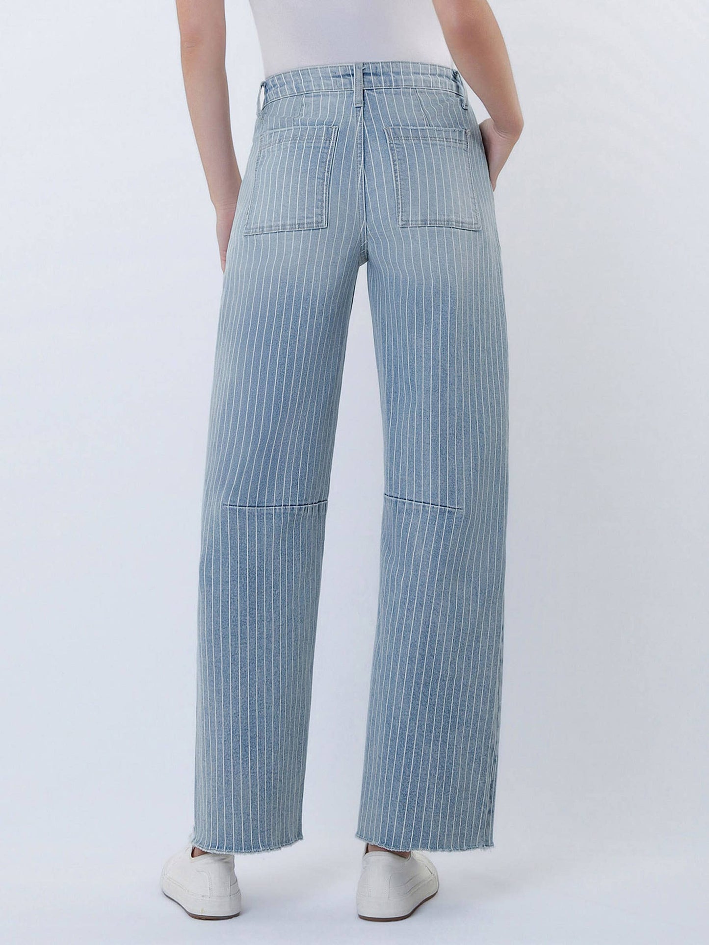 Striped Raw Hem Barrel Jeans