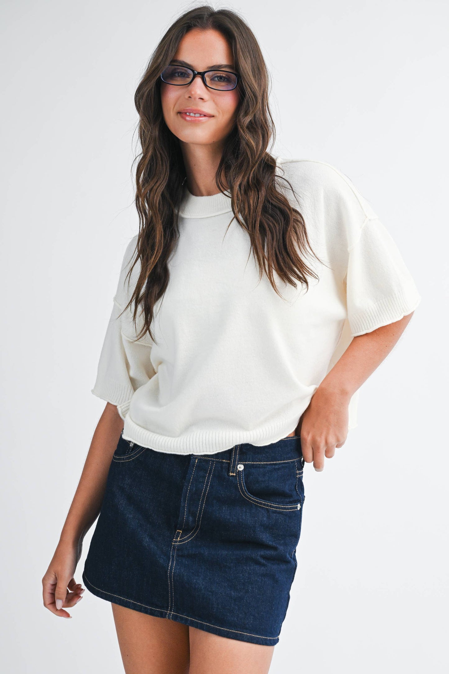 Cropped Short Sleeve Sweater