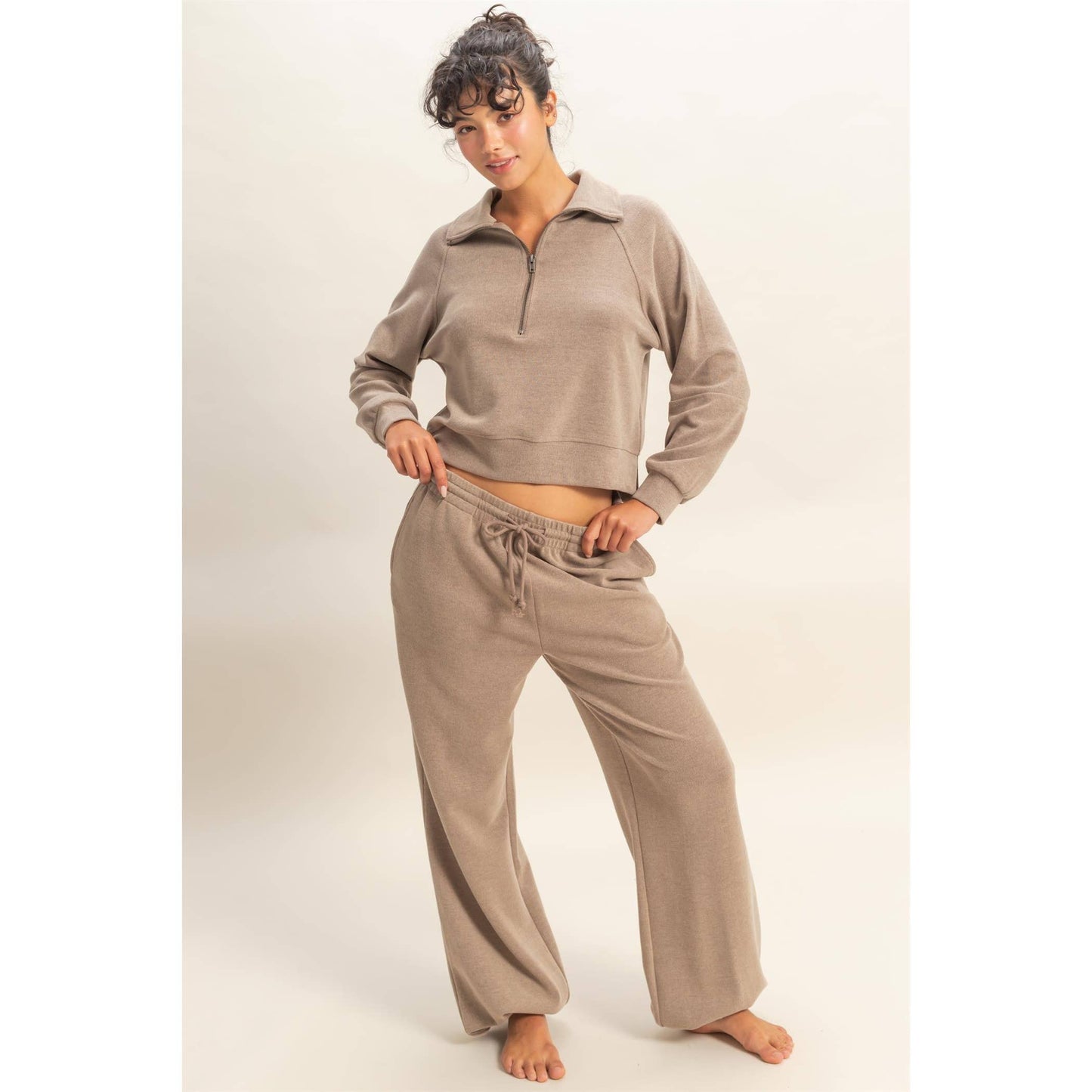 Soft Ribbed Half-Zip Long Sleeve Sweatshirt