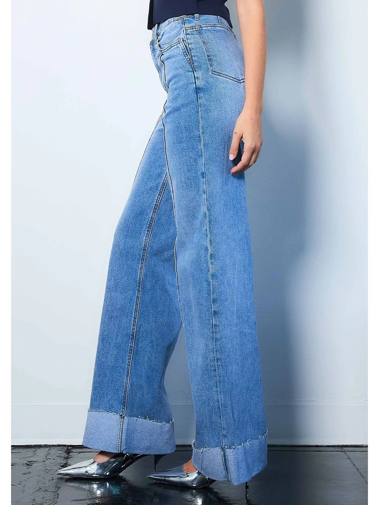 Folded Hem Wide Leg Jeans