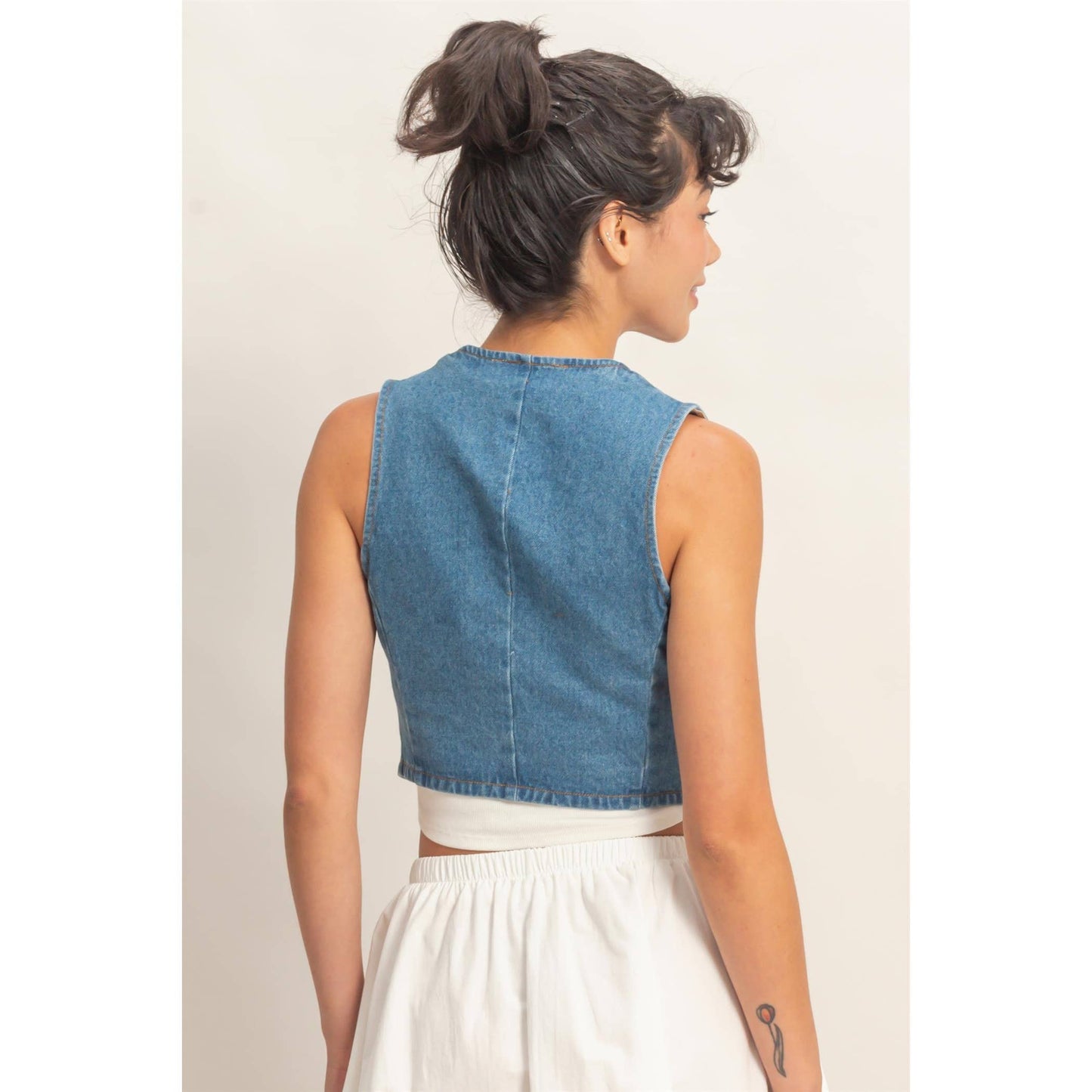 V-Neck Sleeveless Denim Vest