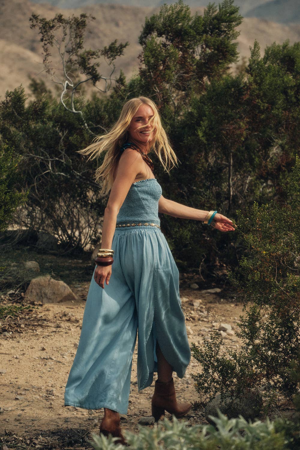 Tencel Denim Strapless Tulip-Leg Jumpsuit