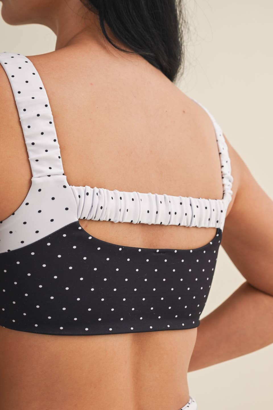 Polka Dot Print Scrunched Strap Sports Bra