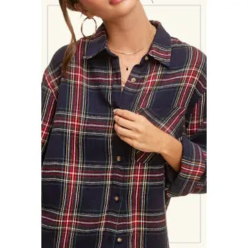 Loose Fit Button Down Soft Fabric Plaid Shirts