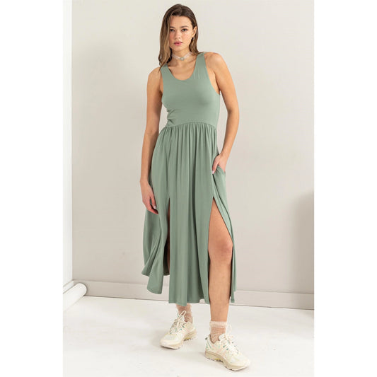 Olive Jersey Midi Dress