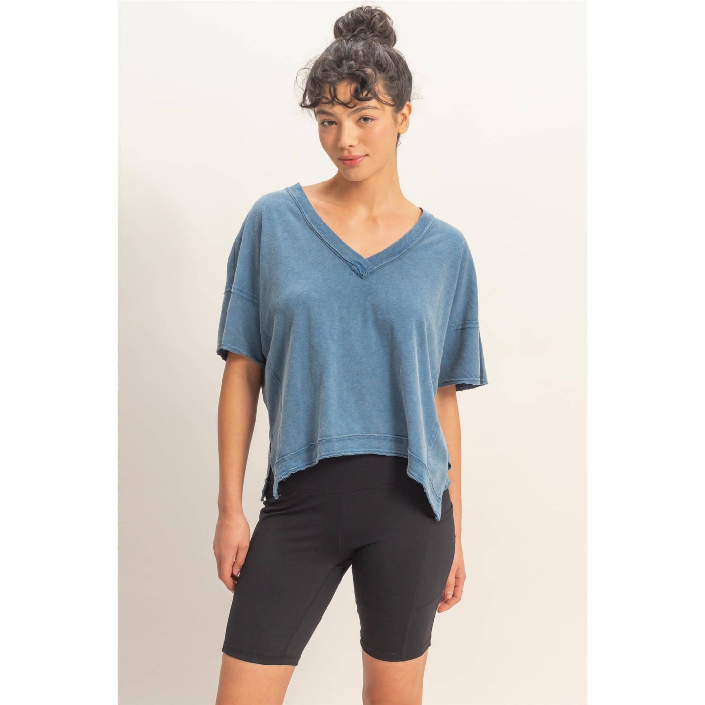 Oversized V-Neck Short Sleeve Top