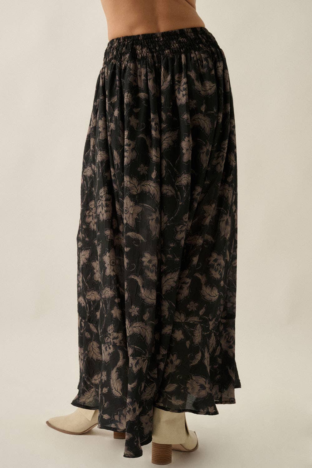 Floral-Print Button-Front Ruffle Maxi Skirt