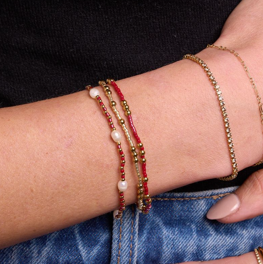 Ruby and Pearl Bracelet Set