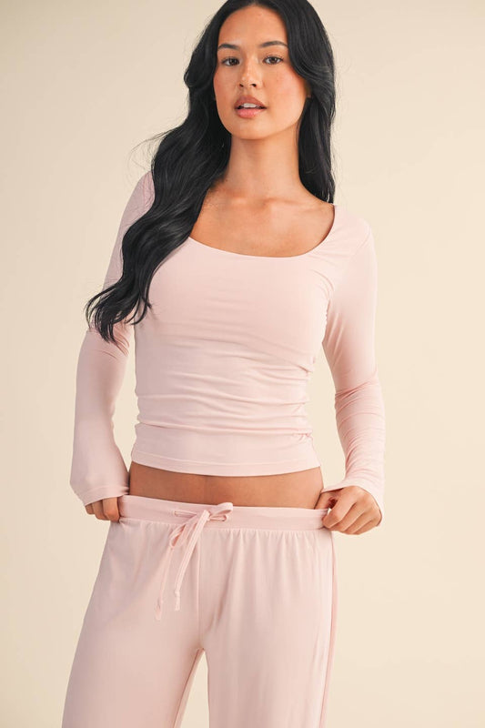 Soft Knit Jersey Square Neck Long Sleeve Top