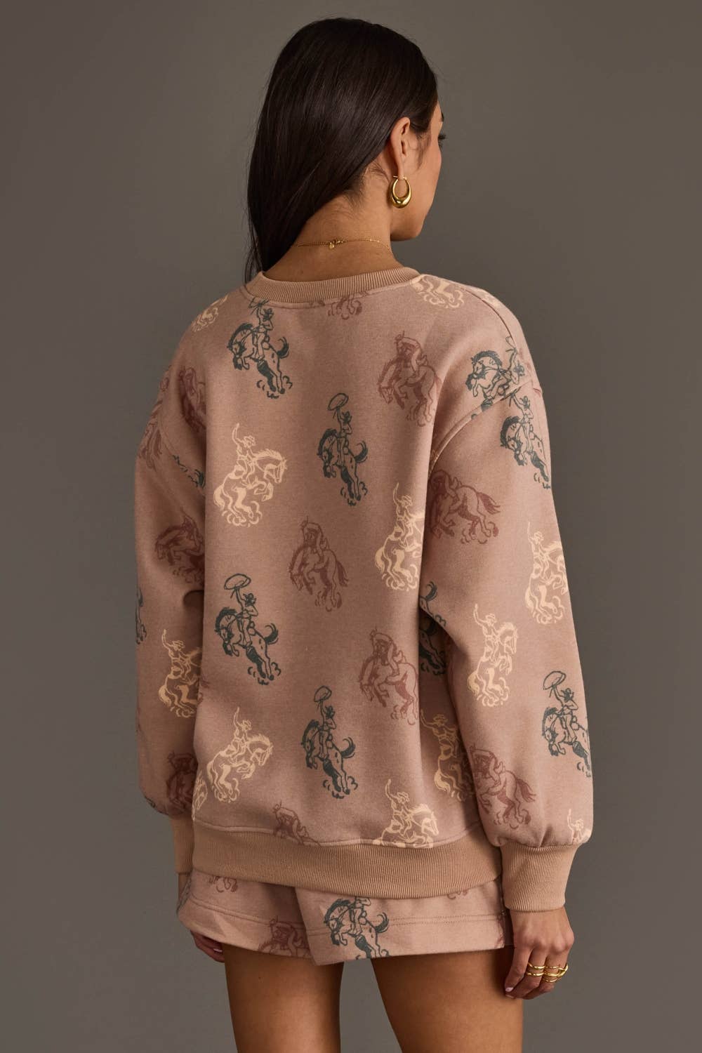 Brown Western Print Sweatshirt