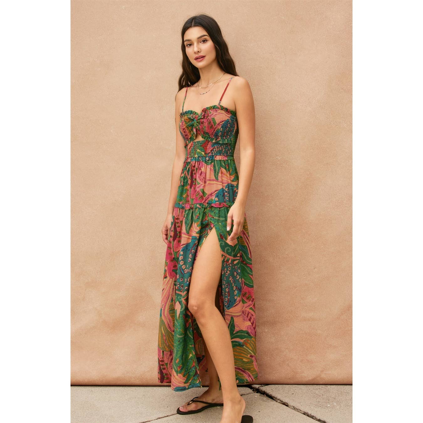 Drawing Dream Cutout Smocked Maxi Dress