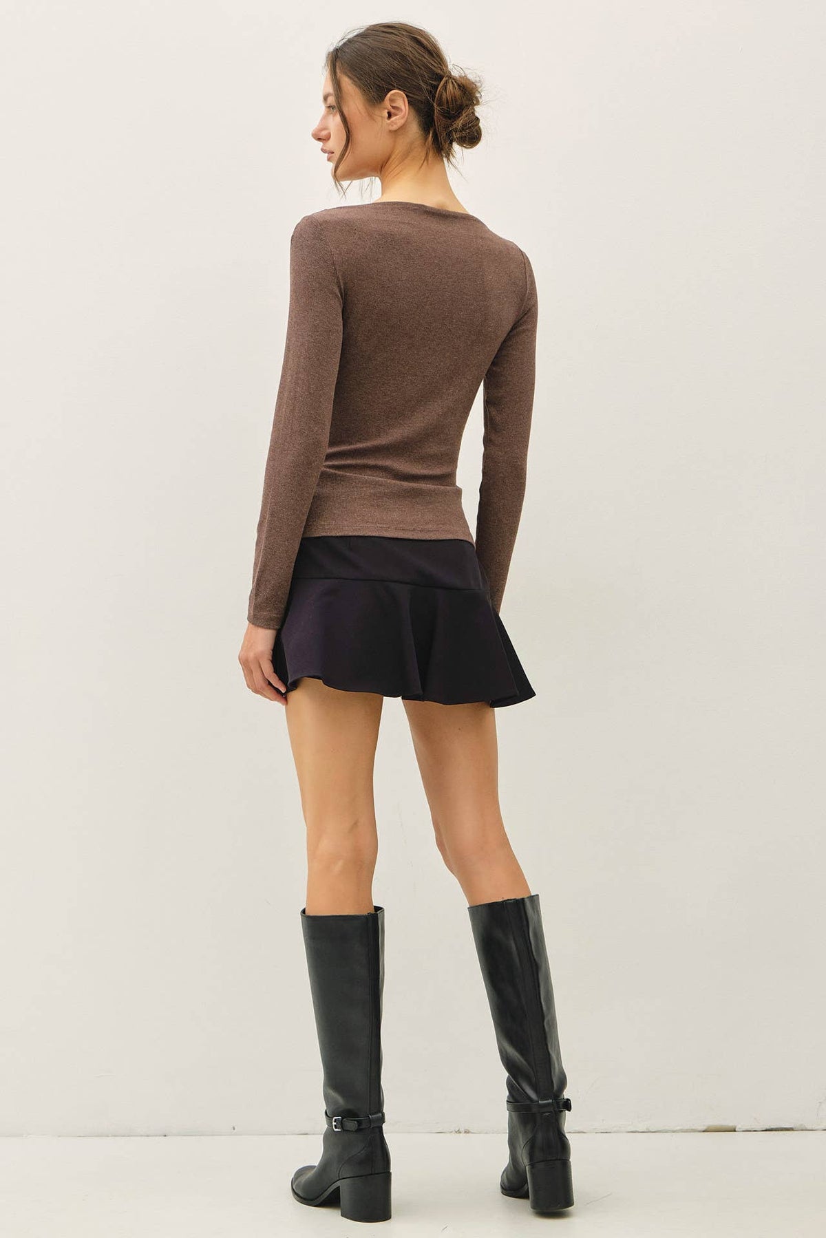 Modal Classic Ribbed Boat Neck Shirring Waist Top