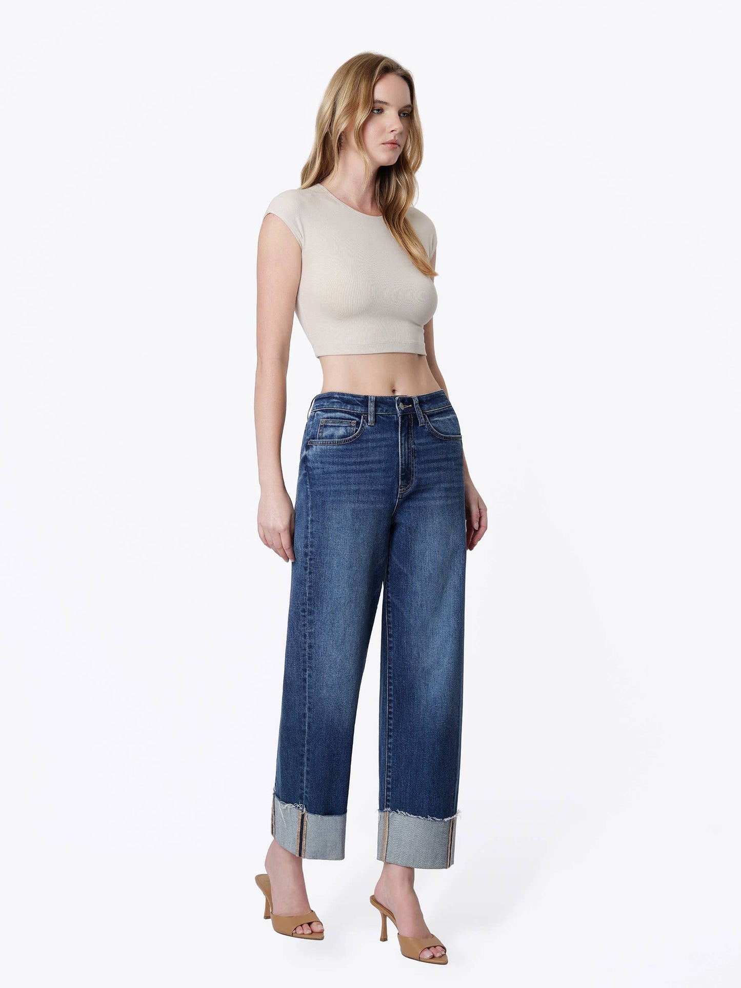 Super High Rise Side Paneled Cuff Barrel Jeans