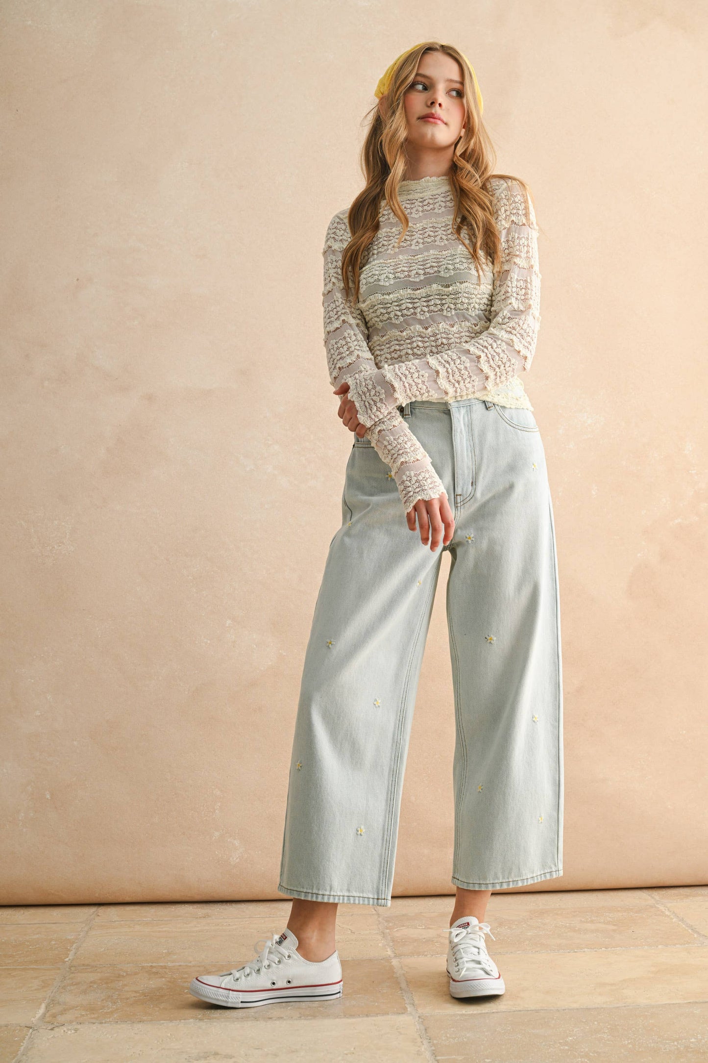 Flower Embroidered Denim Pants