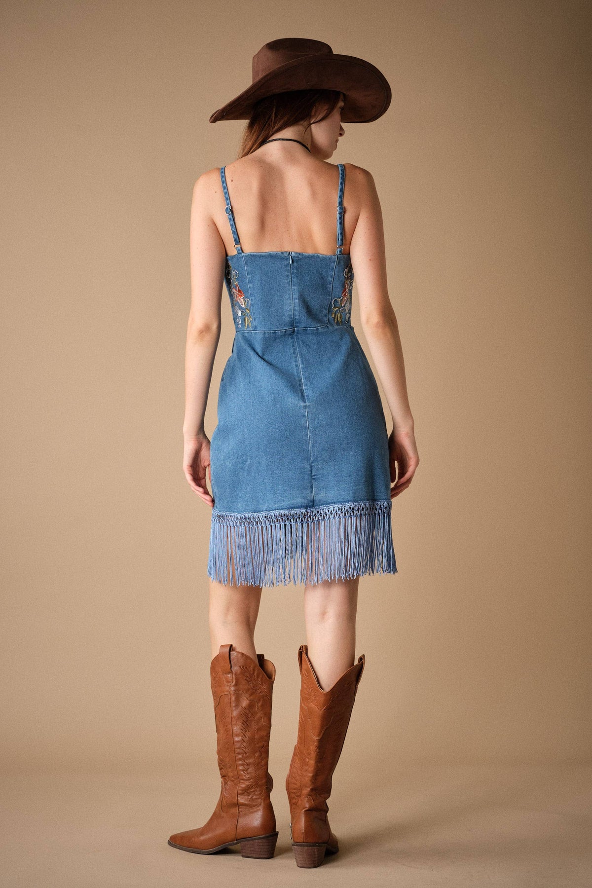 Floral Fringe Denim Dress