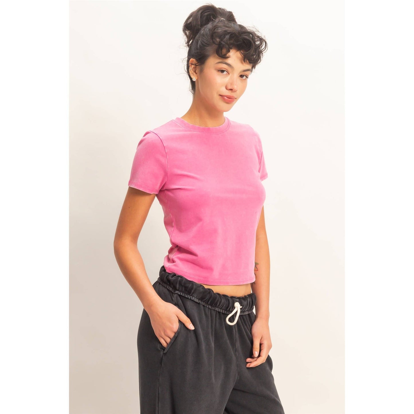 Mineral Washed Short Sleeve Crew Neck Top