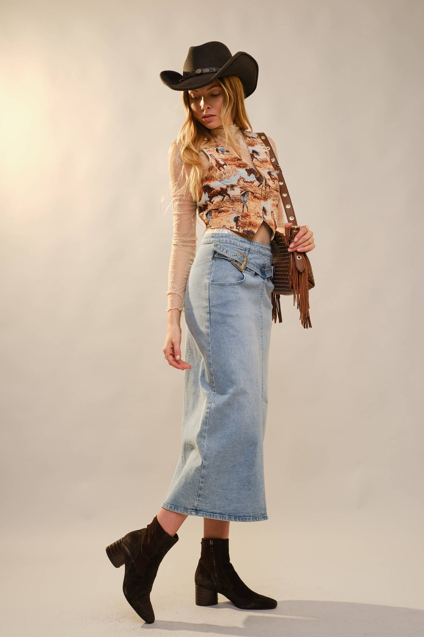 Western Horse Printed Jacquard Vest