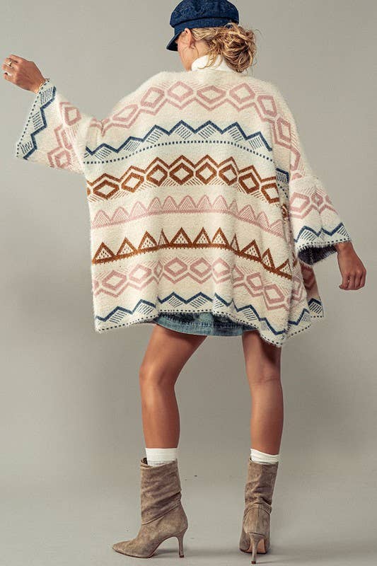 Western Geometric Oversized Knit Cardigan