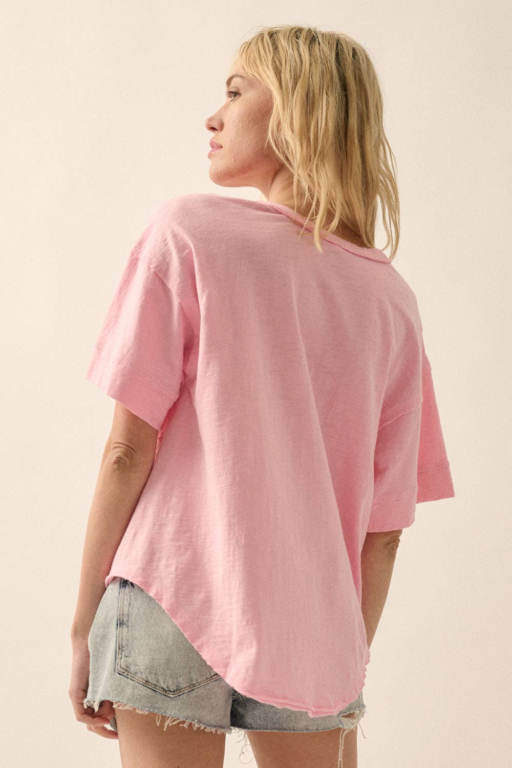 Easy Fit Mineral-Wash Slub Knit Exposed Seam Shirt