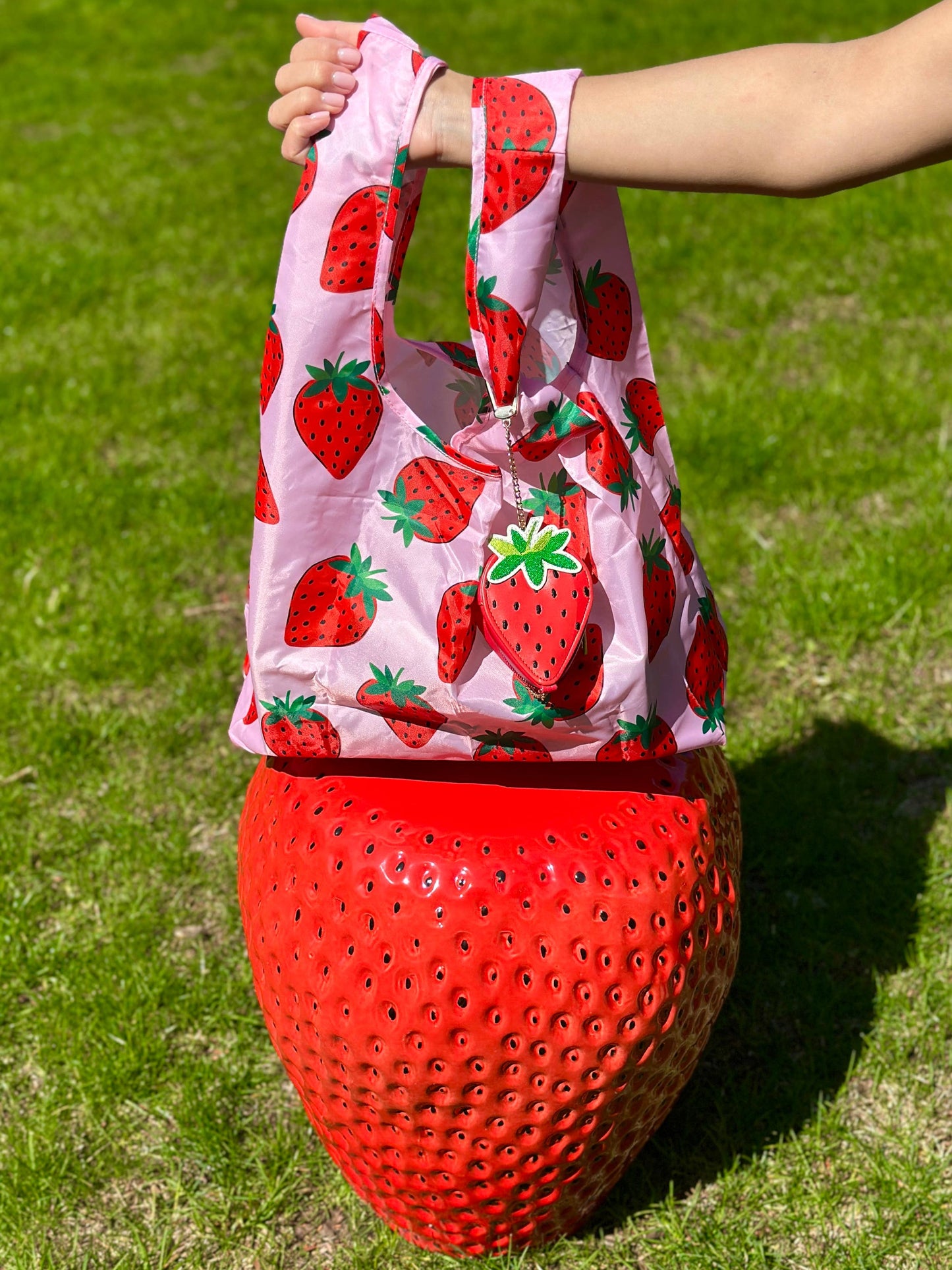 2-in-1 Bag Charm & Reusable Shopper Bag- Ripe Strawberry