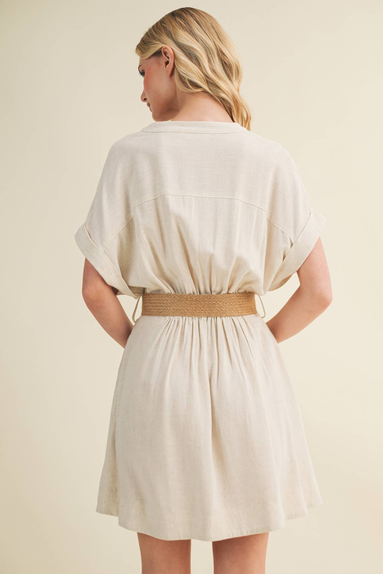 Dolman Sleeve Belted Button-Front Dress