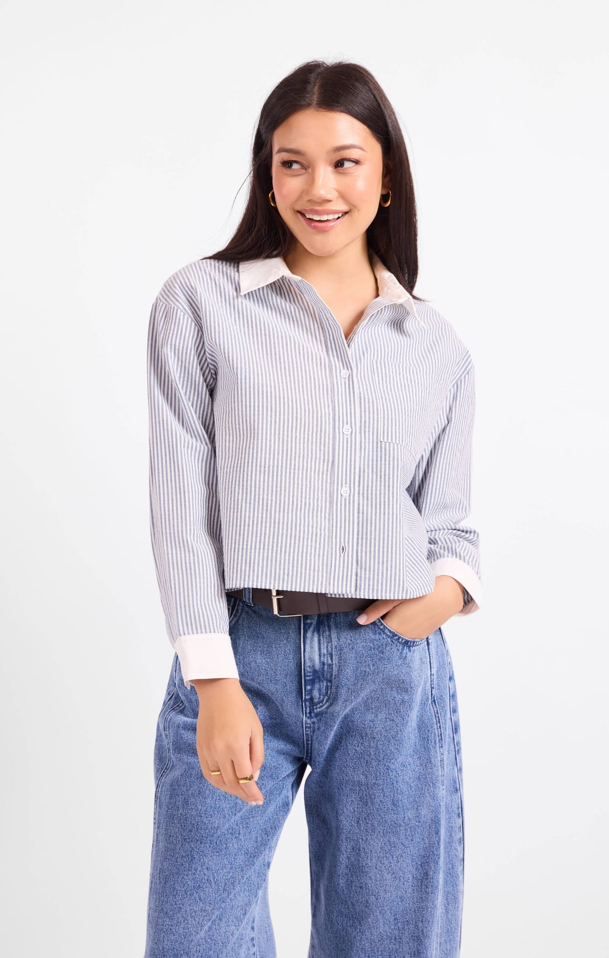 Ivory Hall Stripe Contrast Collar Shirt