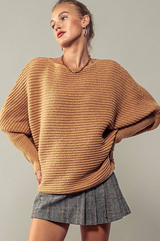 Drop Sleeve Ribbed Knit Sweater