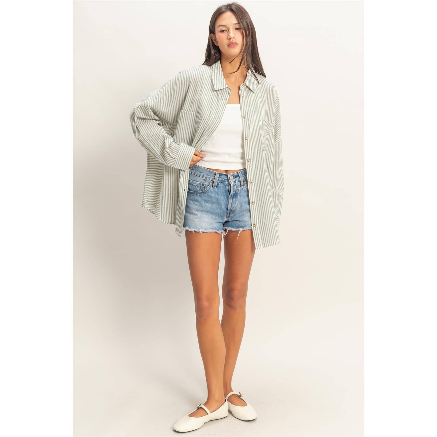 Oversized Striped Button-Up Shirt