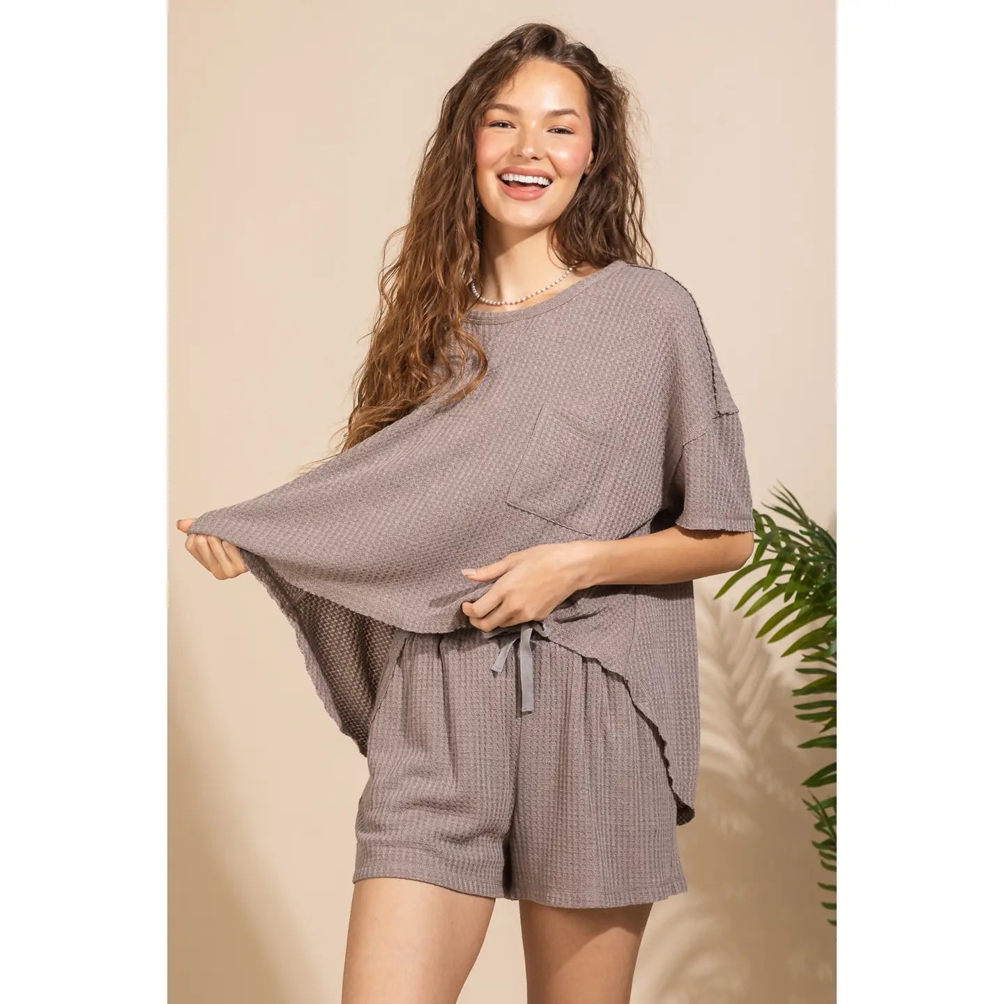 Loose Fit Waffle Top & Shorts Set