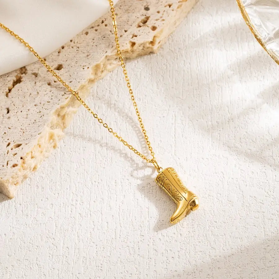 Gold Cowgirl Boot Necklace