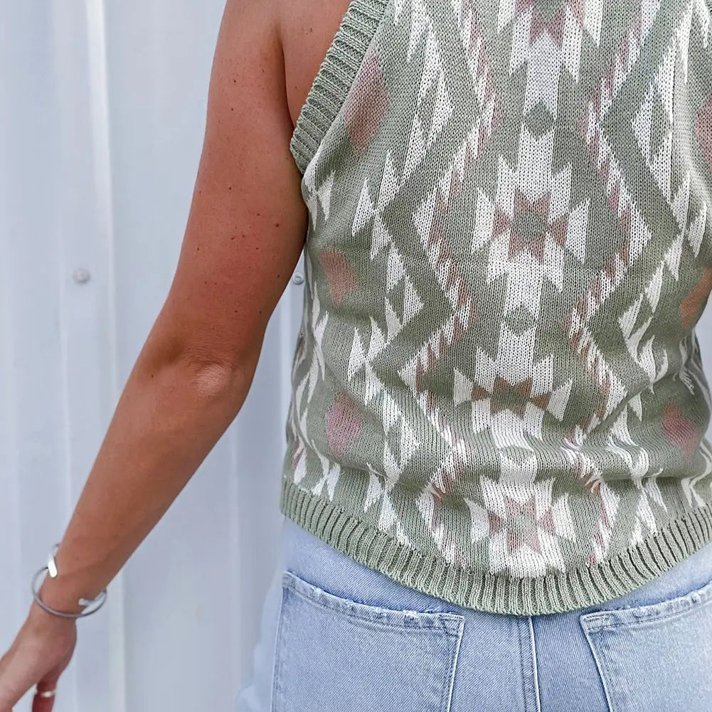 Laurel Green Aztec Knit Sweater Tank