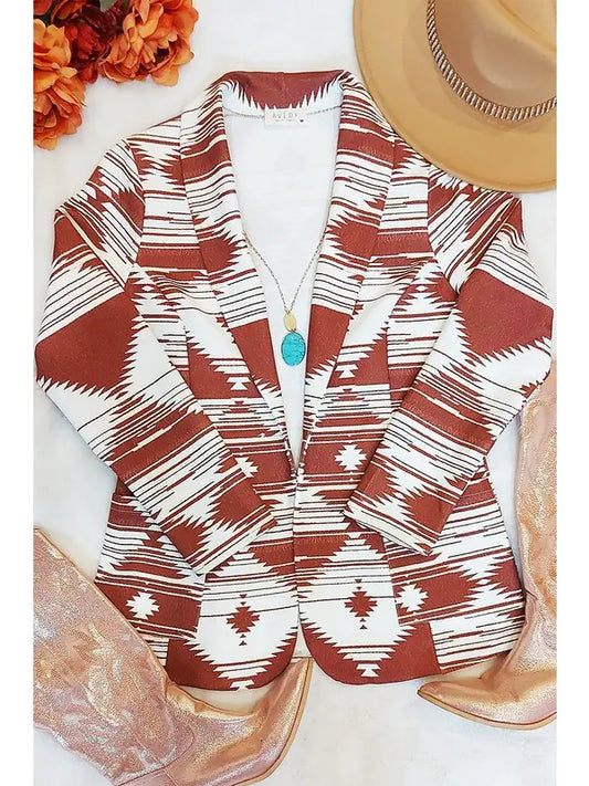 CARLY Aztec Print Blazer with Pocket